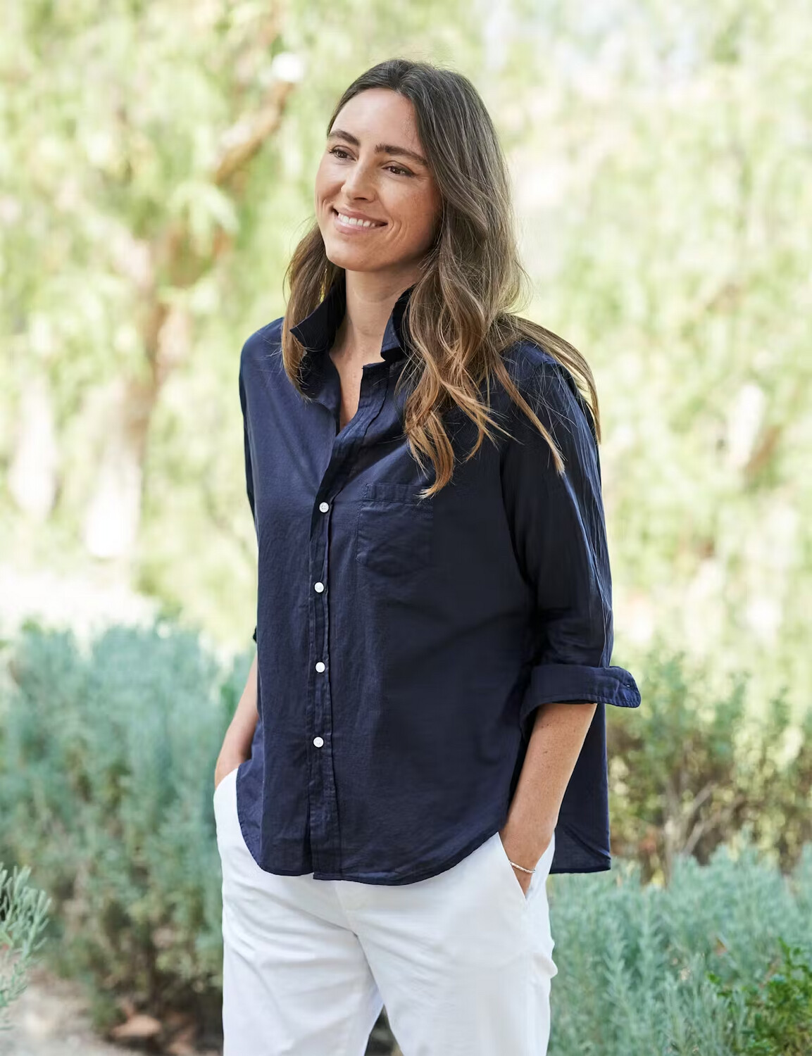 Frank & Eileen Joedy Boyfriend Button- Up Shirt in Navy