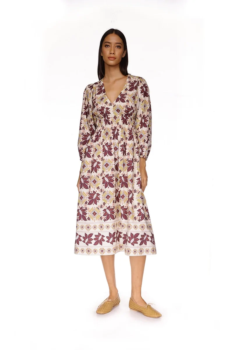 Cara Cara Ginger Dress in Retro Floral Turtledove