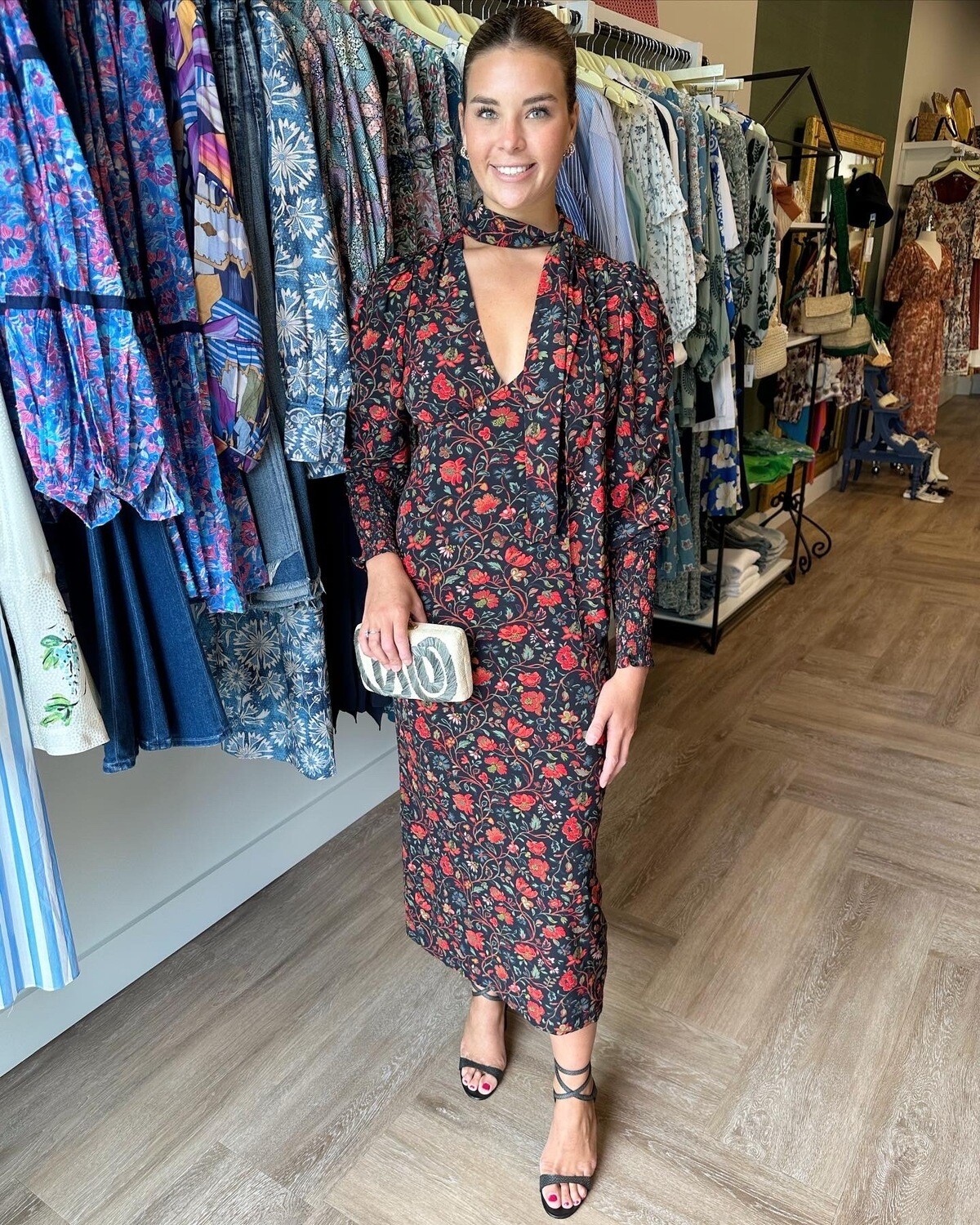 Rhode Resort Polly Dress in Black Vichy Rose Mini