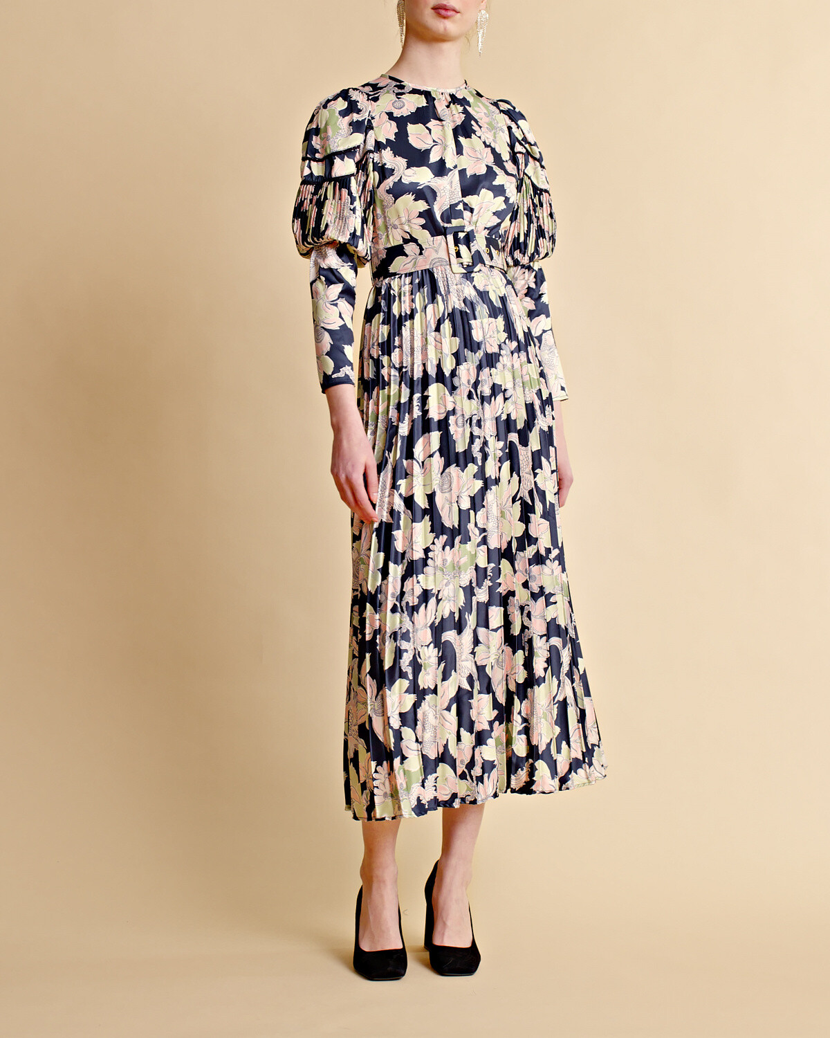 ByTiMo Plissé Midi Dress in Birds