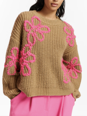 Essentiel Eschew Embroidered Pullover in Nutmeg