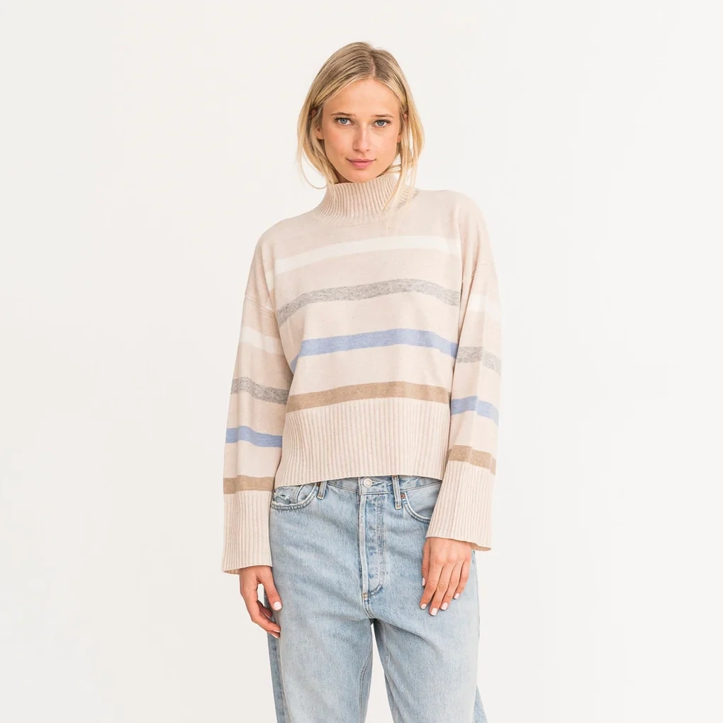 Kerri Rosenthal New Marlow Mock Neck Striped Sweater