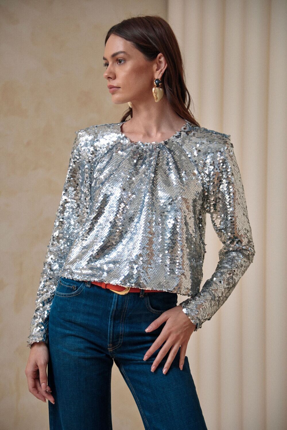 Hunter Bell Libby Top in Silver Sequin