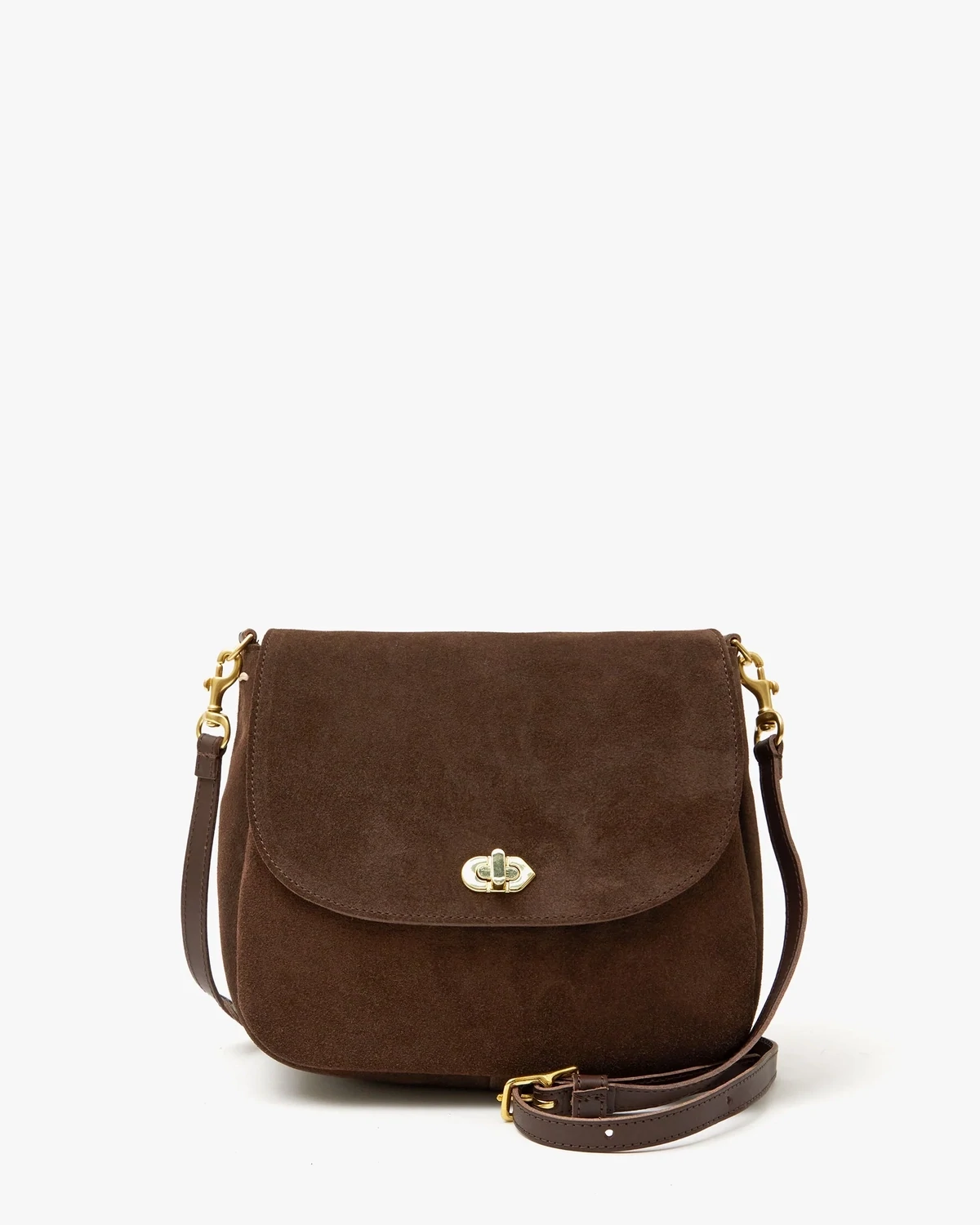 Clare V Turnlock Louis in Chocolate Suede
