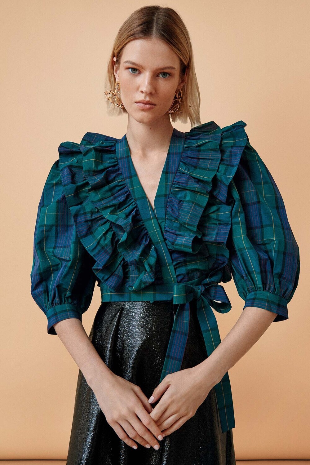 Hunter Bell Johanna Top in Green Tartan Plaid