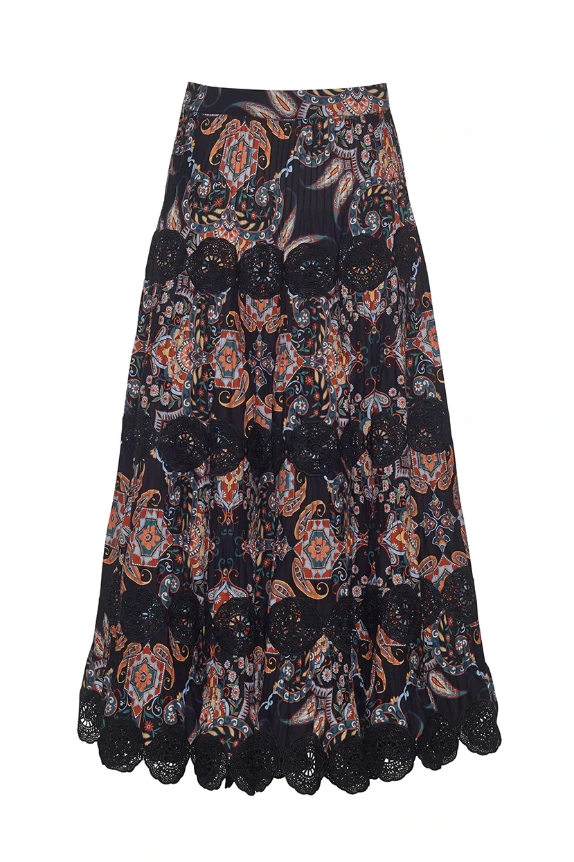 Cara Cara Austin Skirt in Black Vintage Paisley