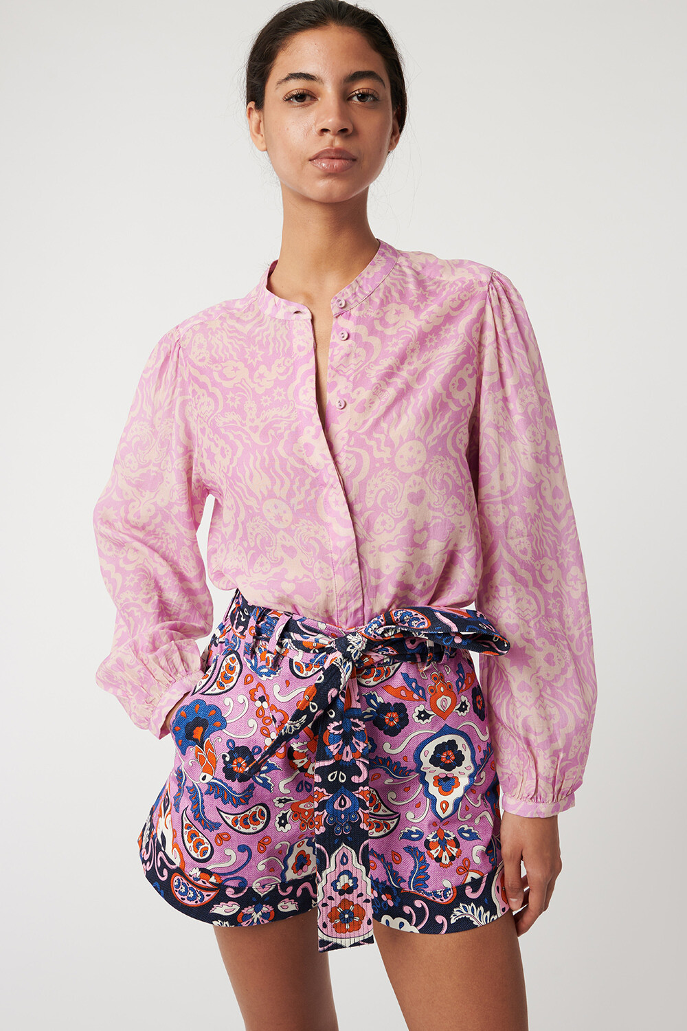 Chufy Gardenia Silk Blouse in Stencil Rose