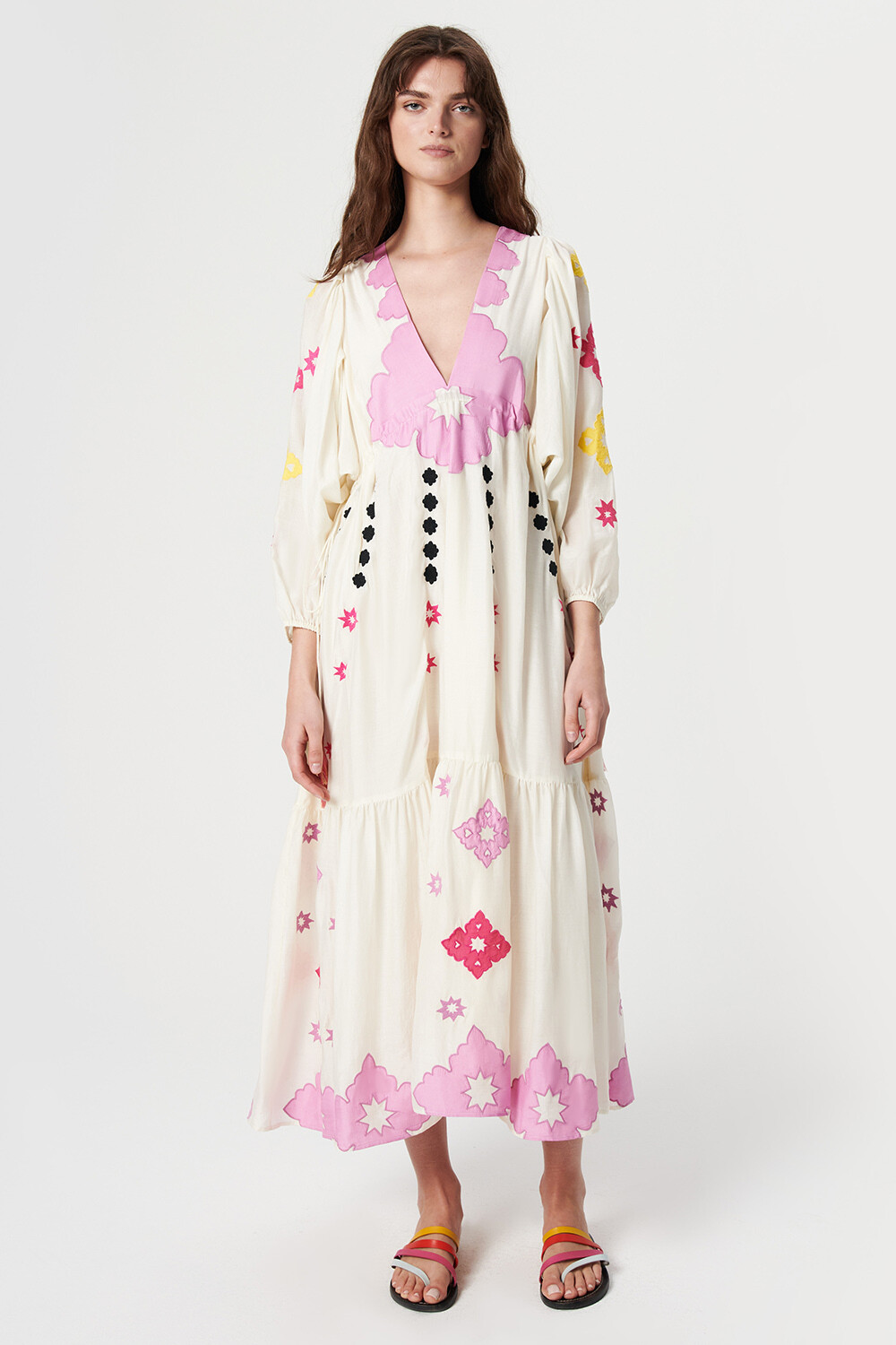 Chufy Gypsy Embroidered Maxi Dress in Stencil Cream