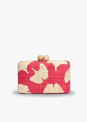 Kayu Ami Embroidered Straw Clutch in Red