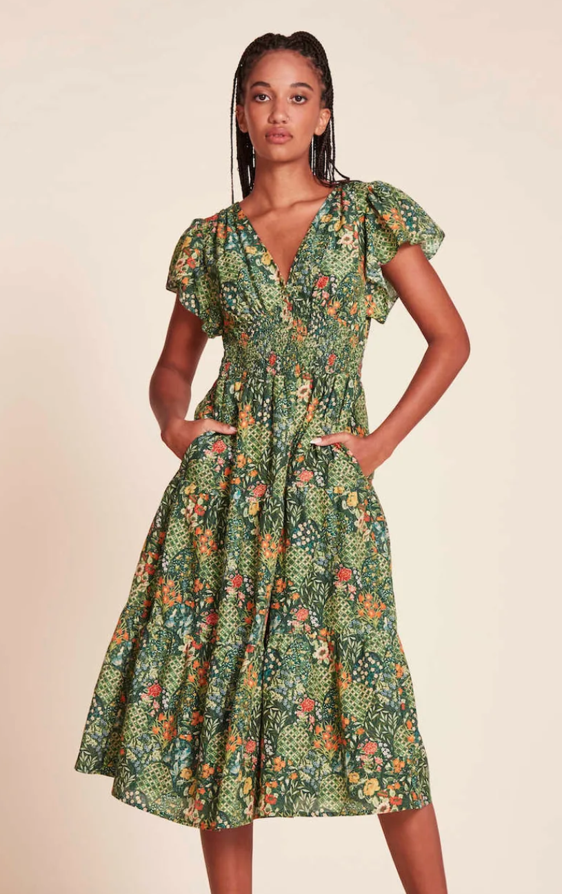 Trovata Kendall Dress in Evergreen Scallop
