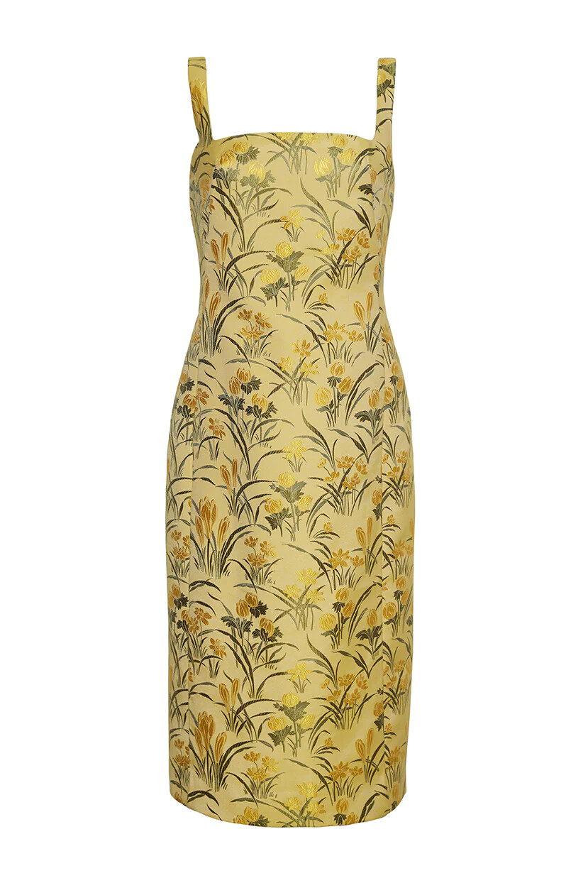 Cara Cara Carlie Dress in Lemon Zest Jacquard