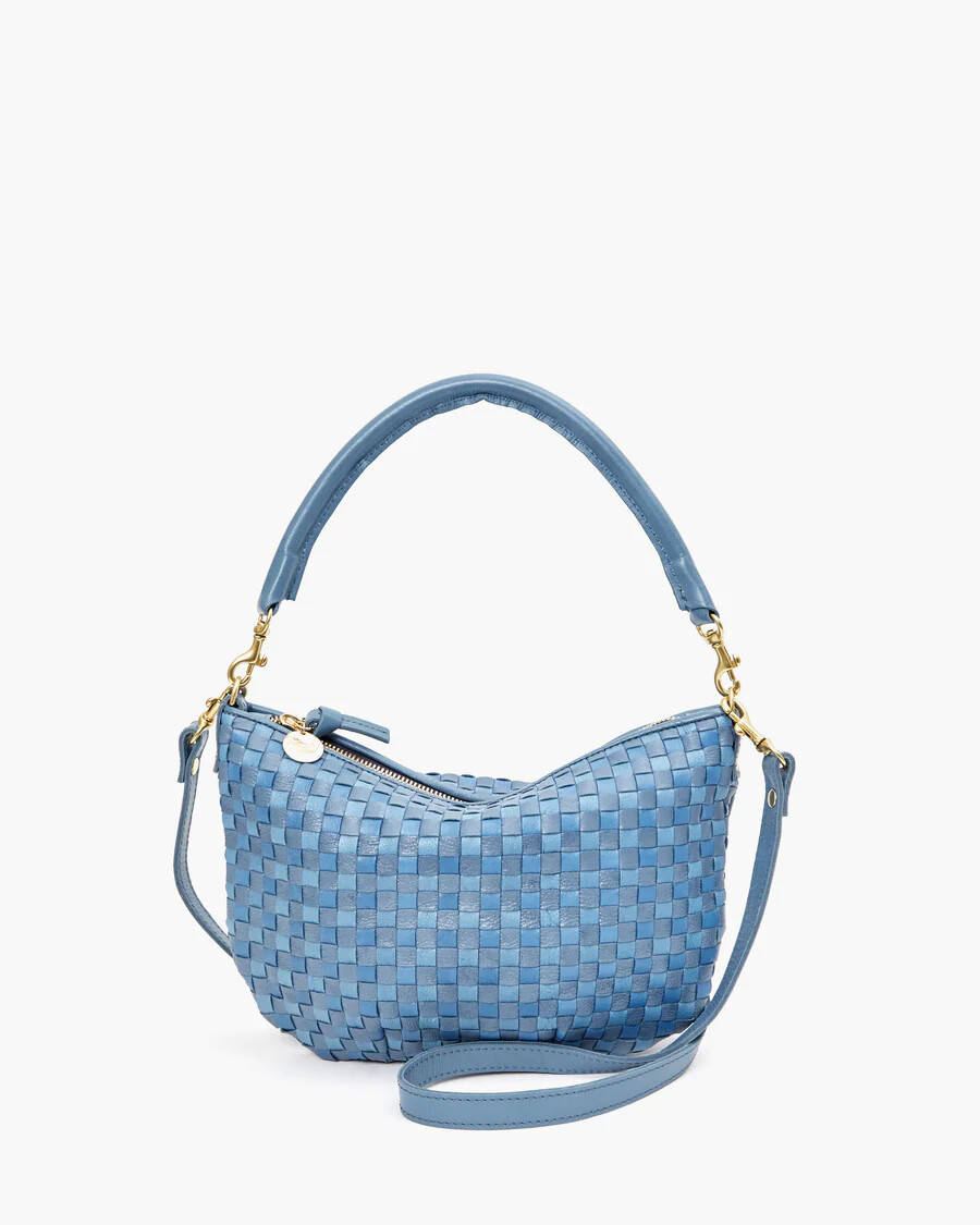 Clare V Petit Moyen Messenger in Jean Similaire Woven Checker