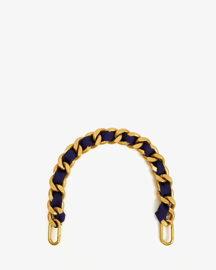 Clare V Shortie Strap Vintage Brass w/ Navy Grosgrain