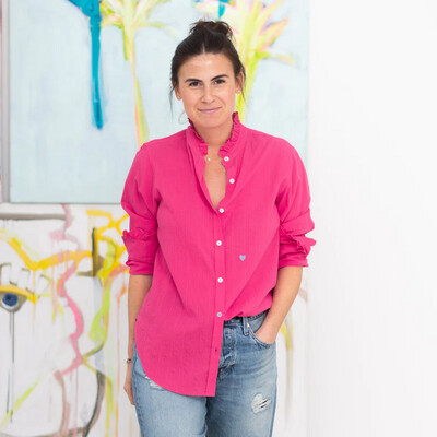 Kerri Rosenthal Mia Ruffle Cotton Shirt in Berry Pink