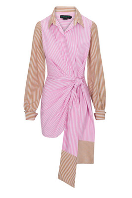 No Pise La Grama Filosofia Dress in Khaki and Pink Stripes