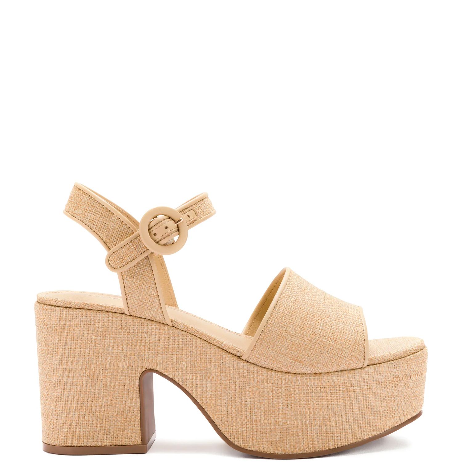 Larroudé Miso Platform Strap Sandal in Beige Raffia