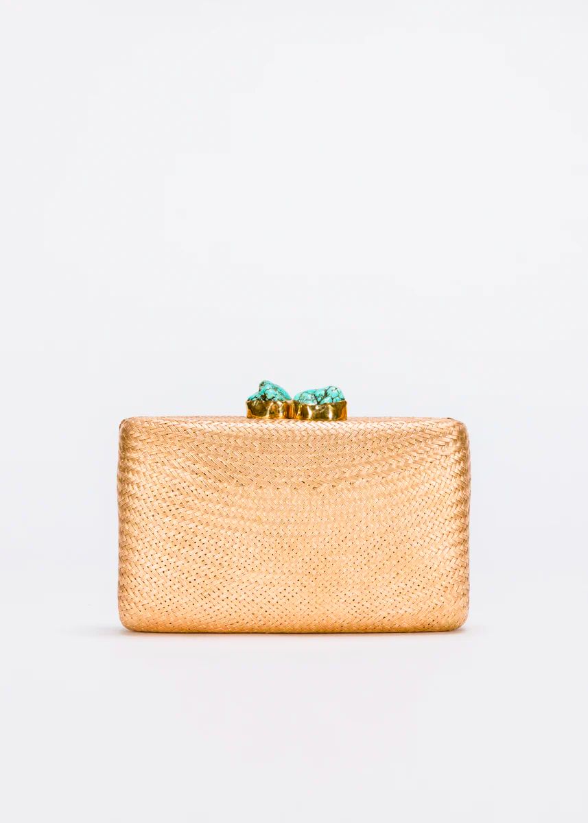 Kayu Jen Clutch in Gold with Turquoise Stones