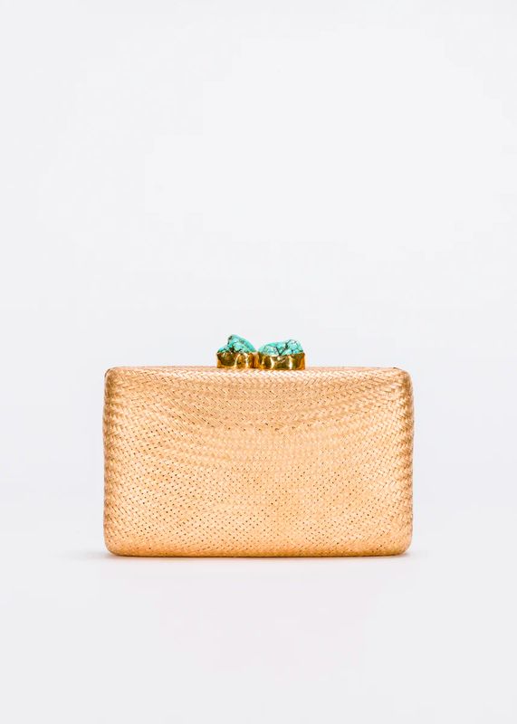 Kayu Jen Clutch in Gold with Turquoise Stones