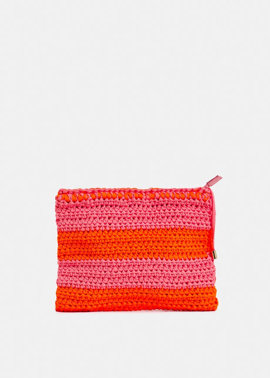 Essentiel Flaka Crochet Zipper Pouch in Hot Pink