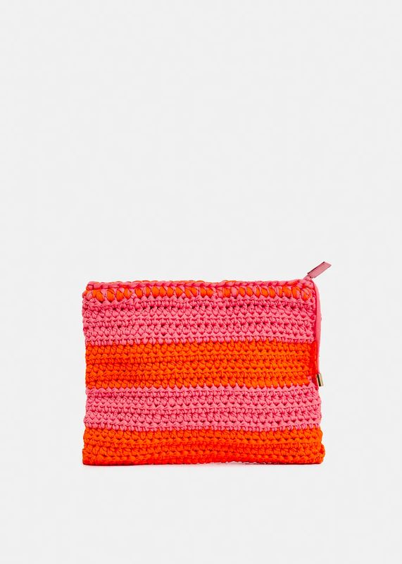 Essentiel Flaka Crochet Zipper Pouch in Hot Pink