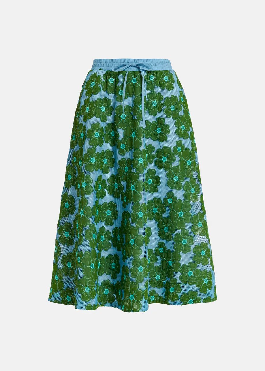 Essentiel Feast Open Embroidered Skirt in Emerald