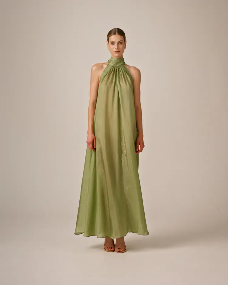 Bytimo Cupro Halterneck Dress in Green