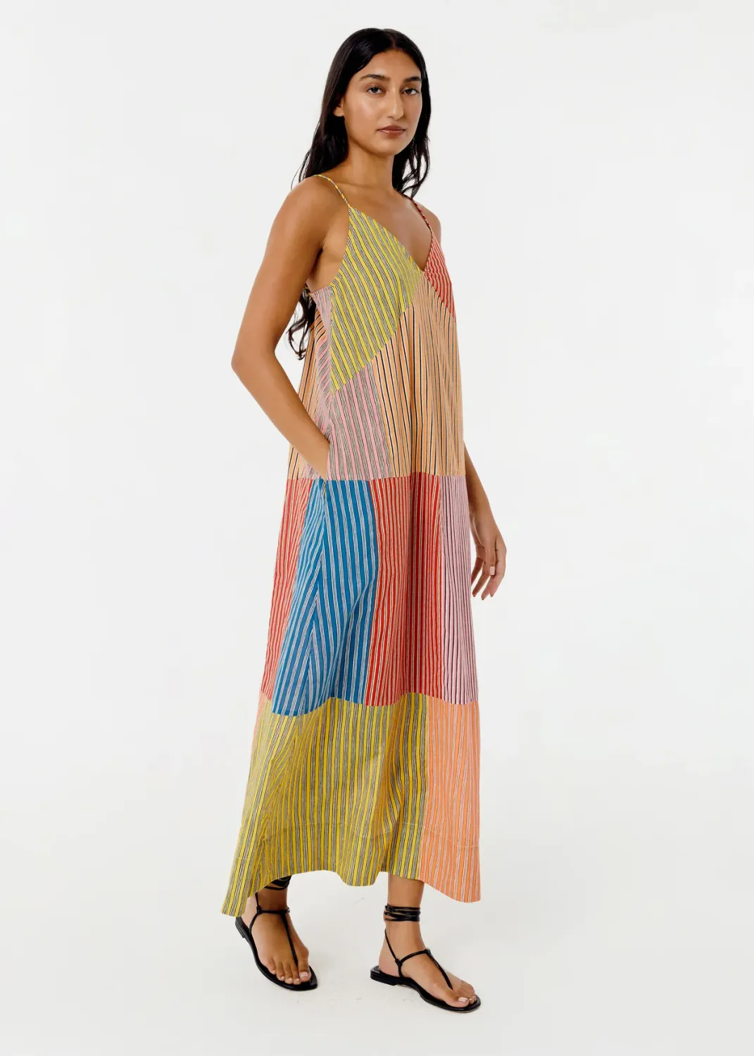 Rhode Nadia Dress in Multi Stripe Patchwork