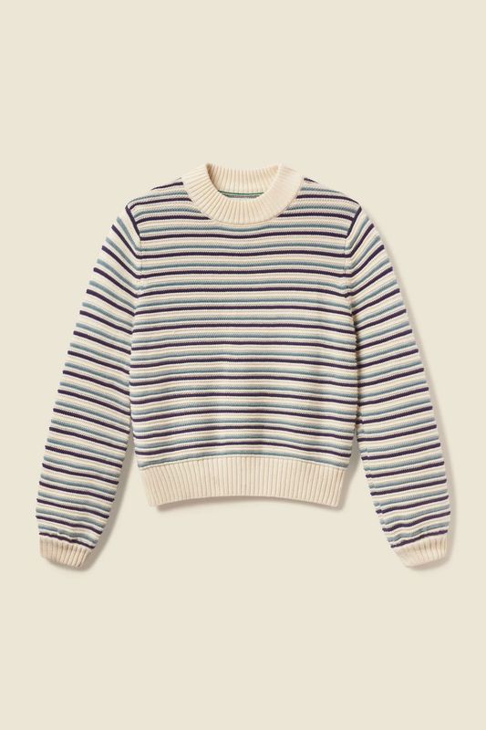 Trovata Susan Sweater in Antique White with Navy &amp; Green Stripe