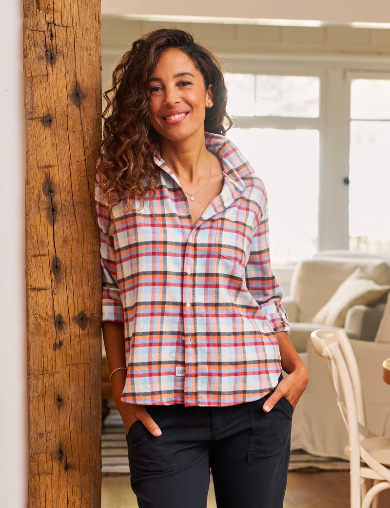 Frank &amp; Eileen Eileen Relaxed Button Up Shirt in Orange, Blue, Red Multi Check