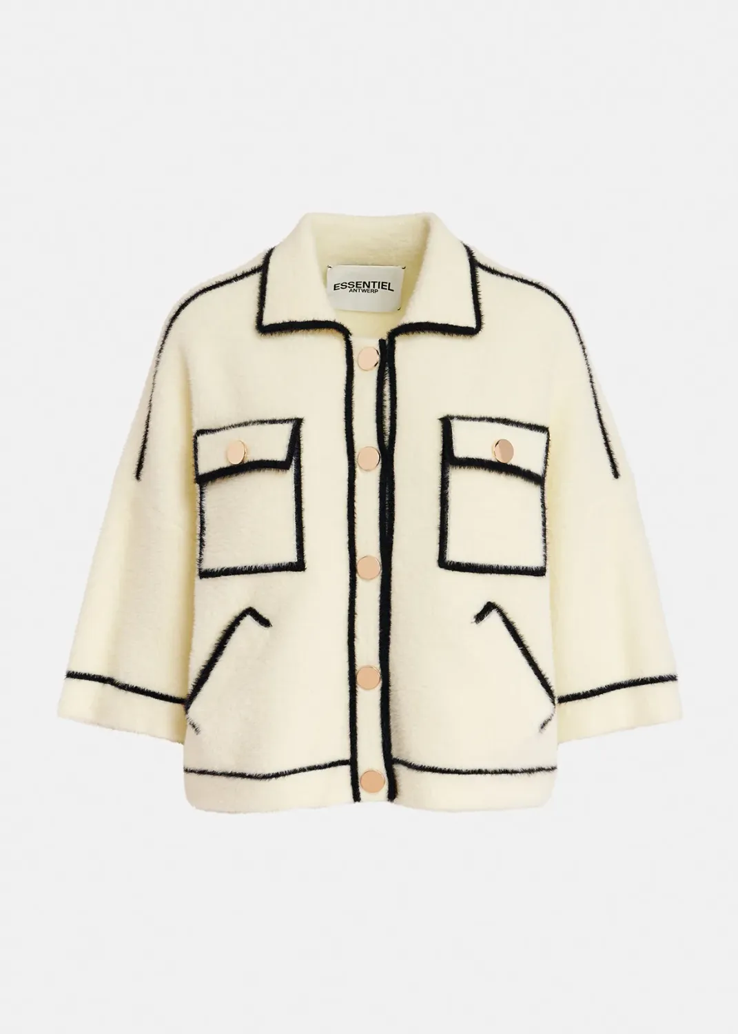 Essentiel Galena Furry Knitted Jacket in Off White
