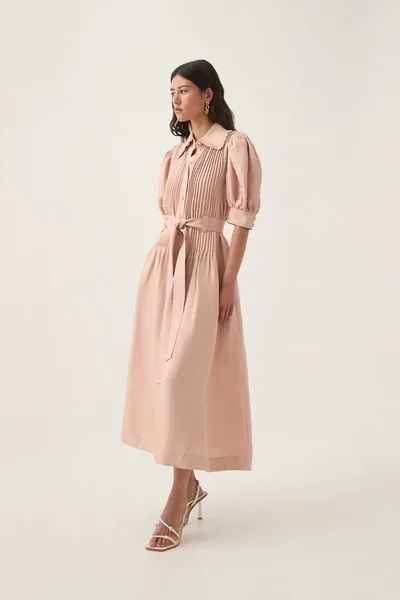 Aje Madeleine Belted Midi Dress in Blush Pink