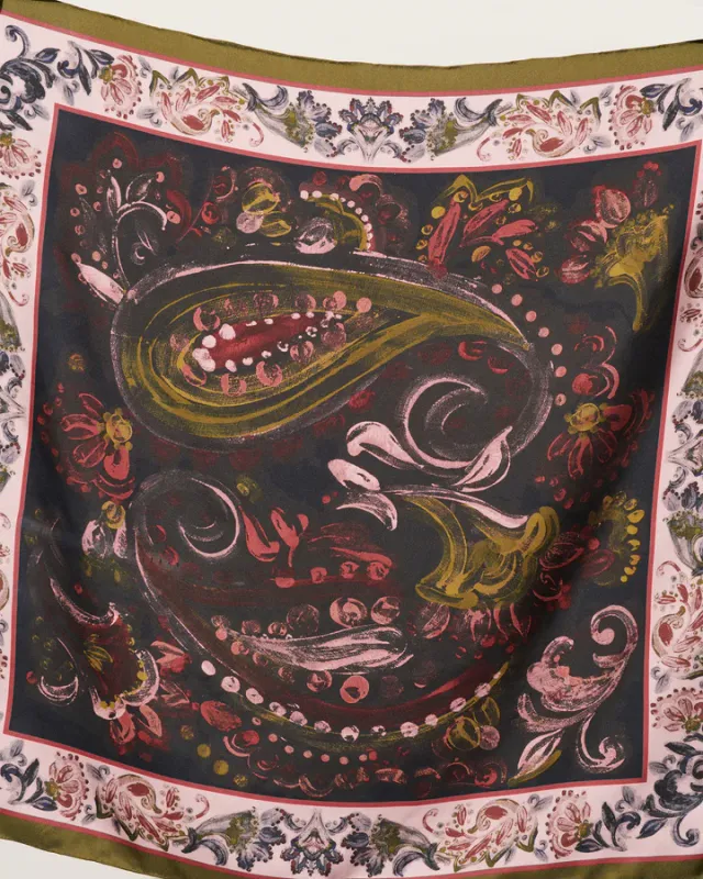 Figue Maureen Square Scarf in Painterly Paisley Berry Blue