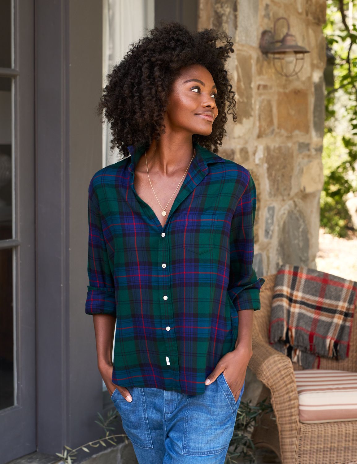 Frank &amp; Eileen Relaxed Button Up Shirt in Navy, Red Plaid