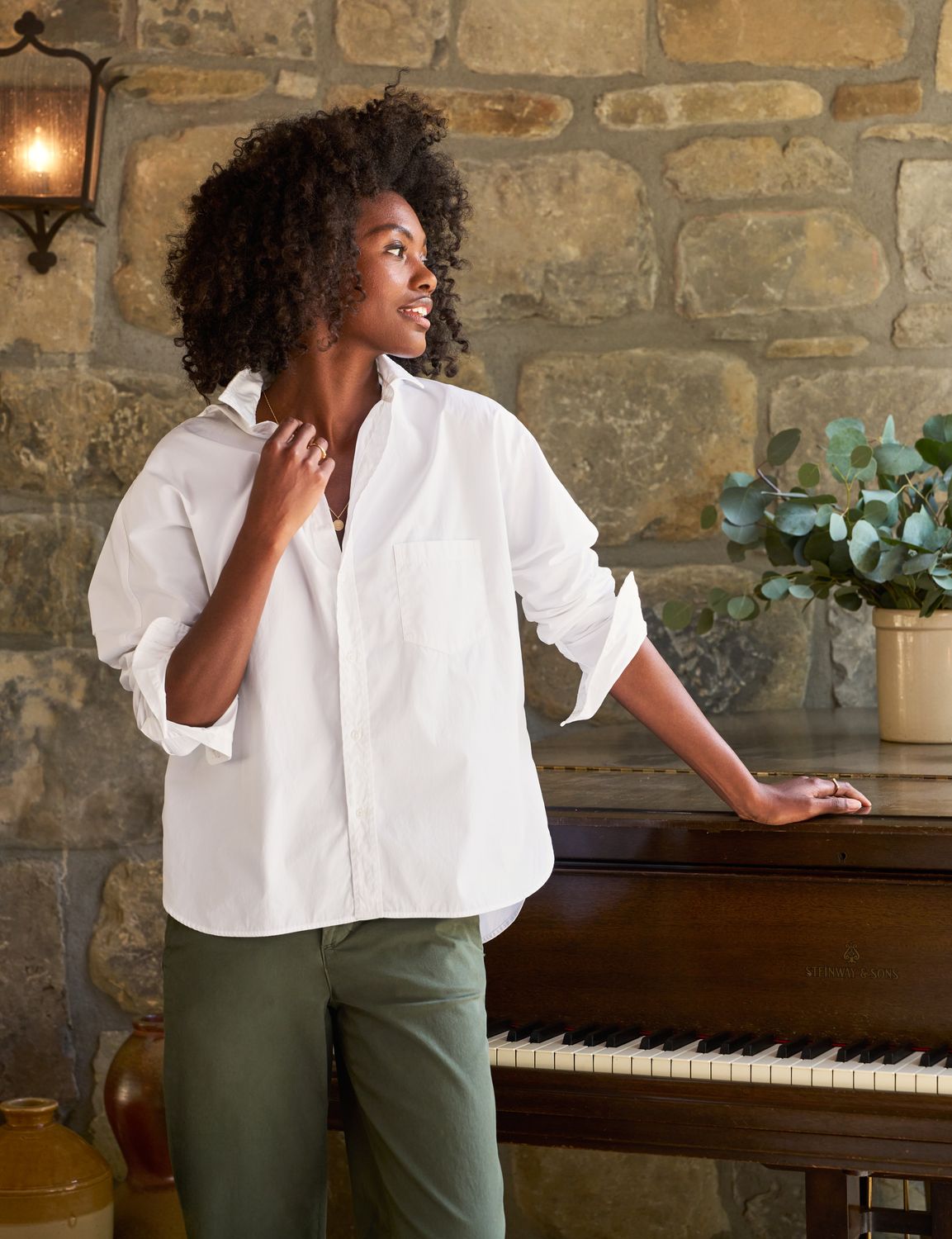 Frank &amp; Eileen Continuous Button Up Shirt in White Superluxe