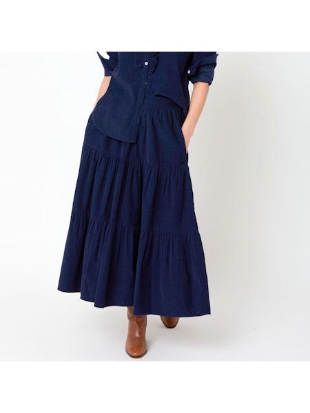 Kerri Rosenthal Gabrielle Corduroy Skirt in Indigo