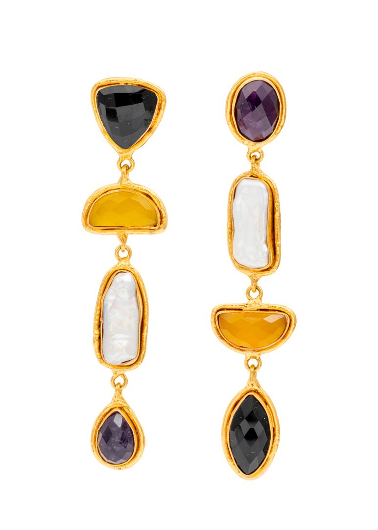 Sylvia Toledano Cascade Earrings in Amethyst, Pearl, Yellow Onyx &amp; Black Onyx