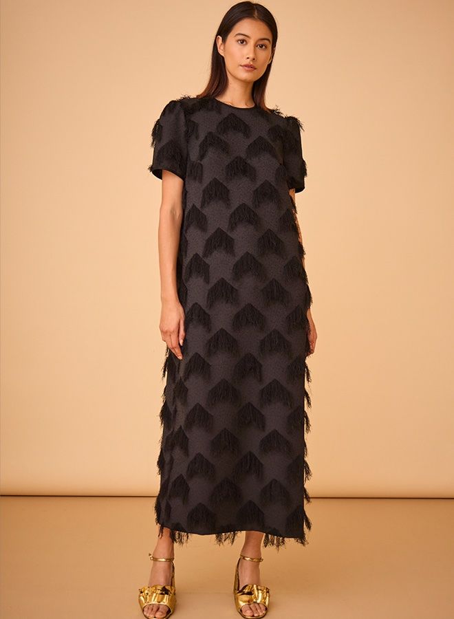 Hunter Bell Valerie Dress in Black Fringe