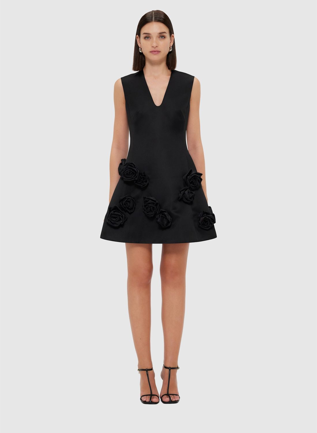 Leo Lin Briana V Neck Mini Dress in Ebony