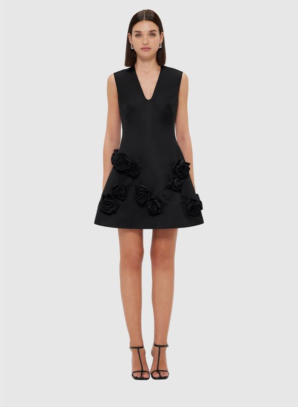 Leo Lin Briana V Neck Mini Dress in Ebony