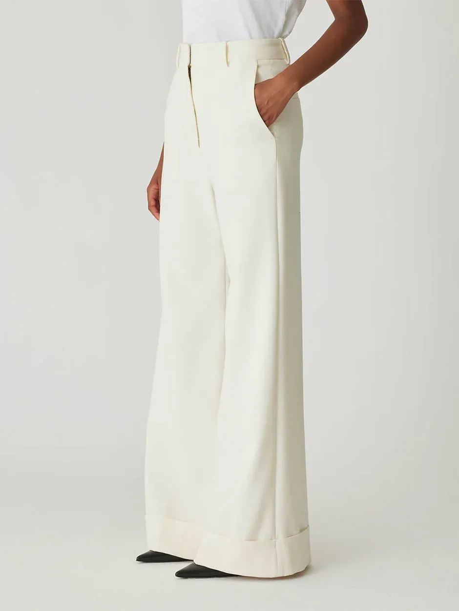 Rebecca Taylor Refined Suiting Wide Leg Trouser in Cream