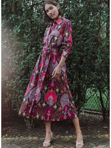 Figue Bassa Dress in Fan Ikat True Navy