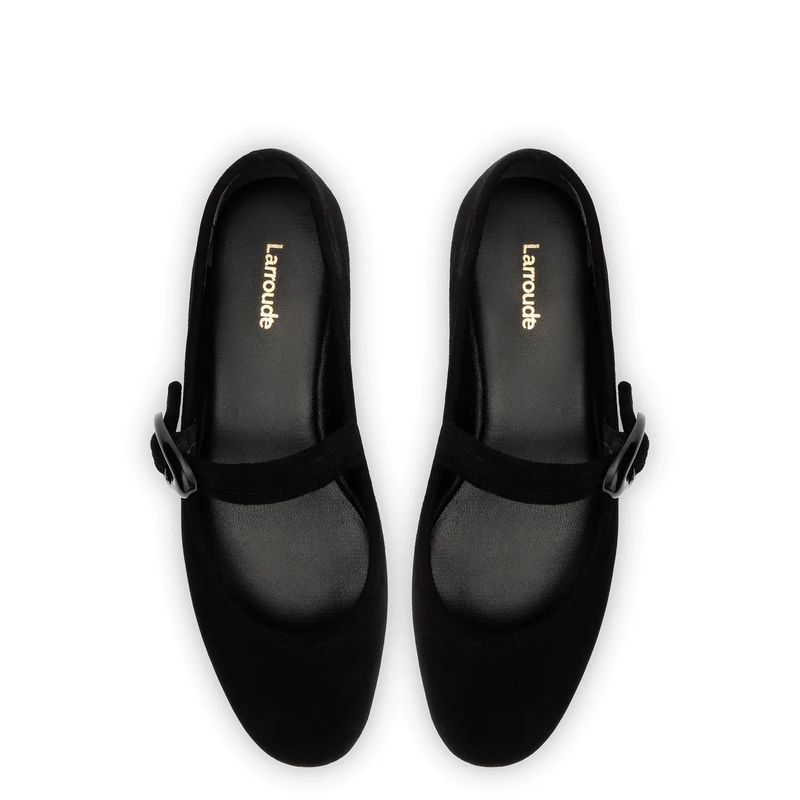 Larroude Verona Ballet Flat in Black Suede