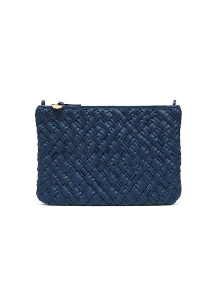 Clare V. Flat Clutch w/ Tabs in Bright Navy Puffy Woven