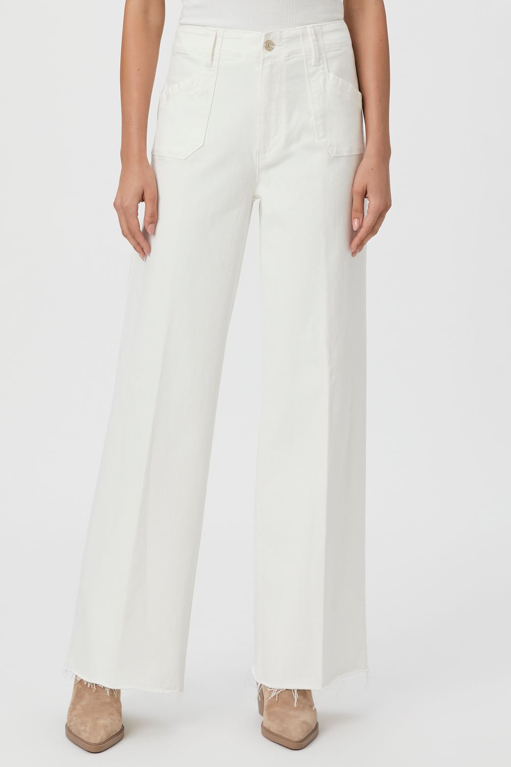 Paige Anessa 31&quot; w/ Welt Utility Pockets &amp; Raw Hem in Tonal Ecru