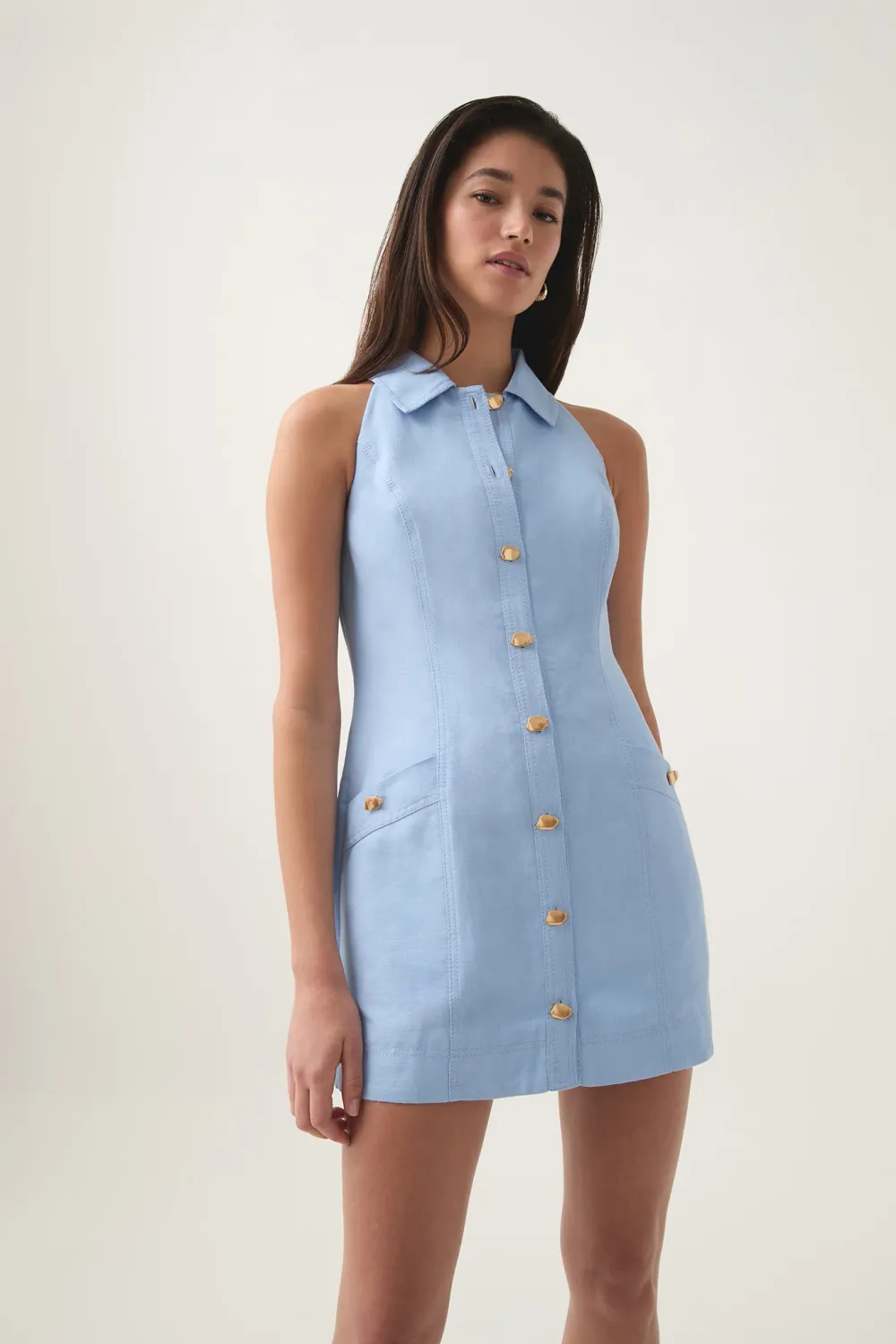 Aje Angela Halter Mini Dress in DayDream Blue