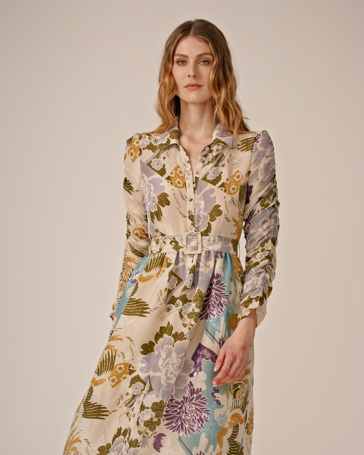 Bytimo Jacquard Midi Dress in Blue Birds
