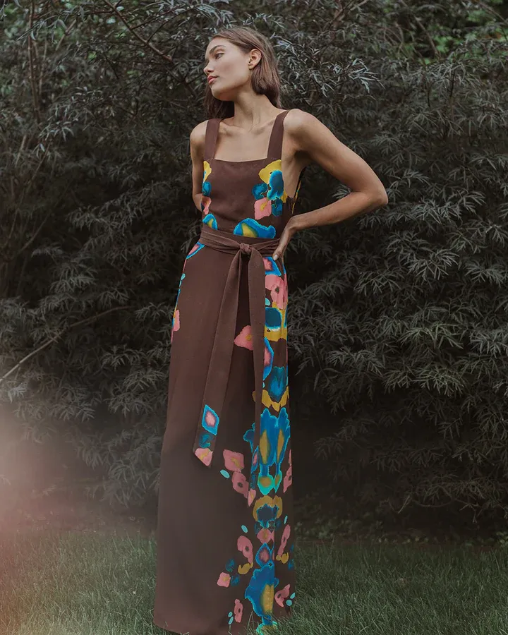 Figue Kailee Dress in Inkblot Ikat Expresso Brown