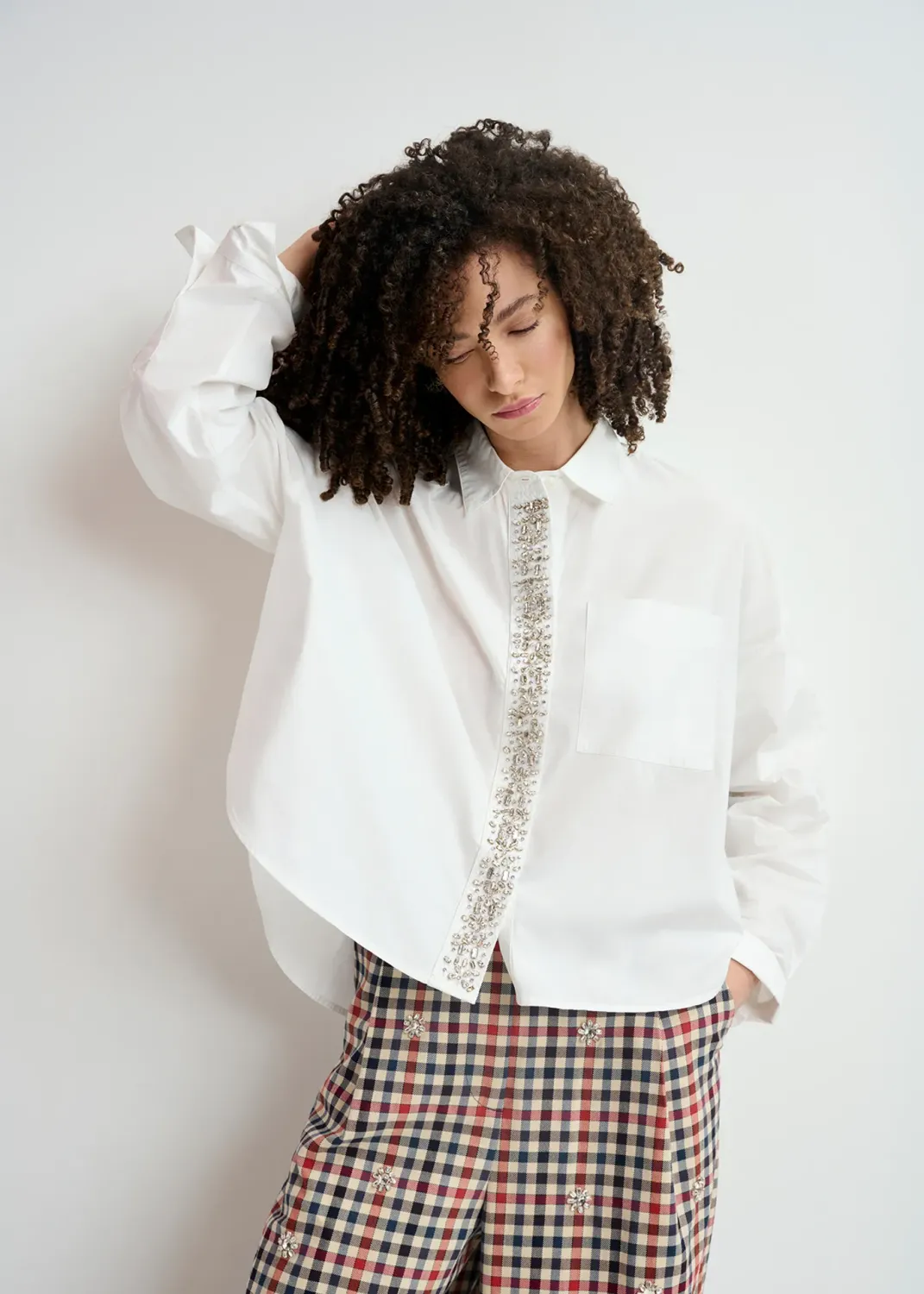 Essentiel Hilver Embo Placket Shirt in White