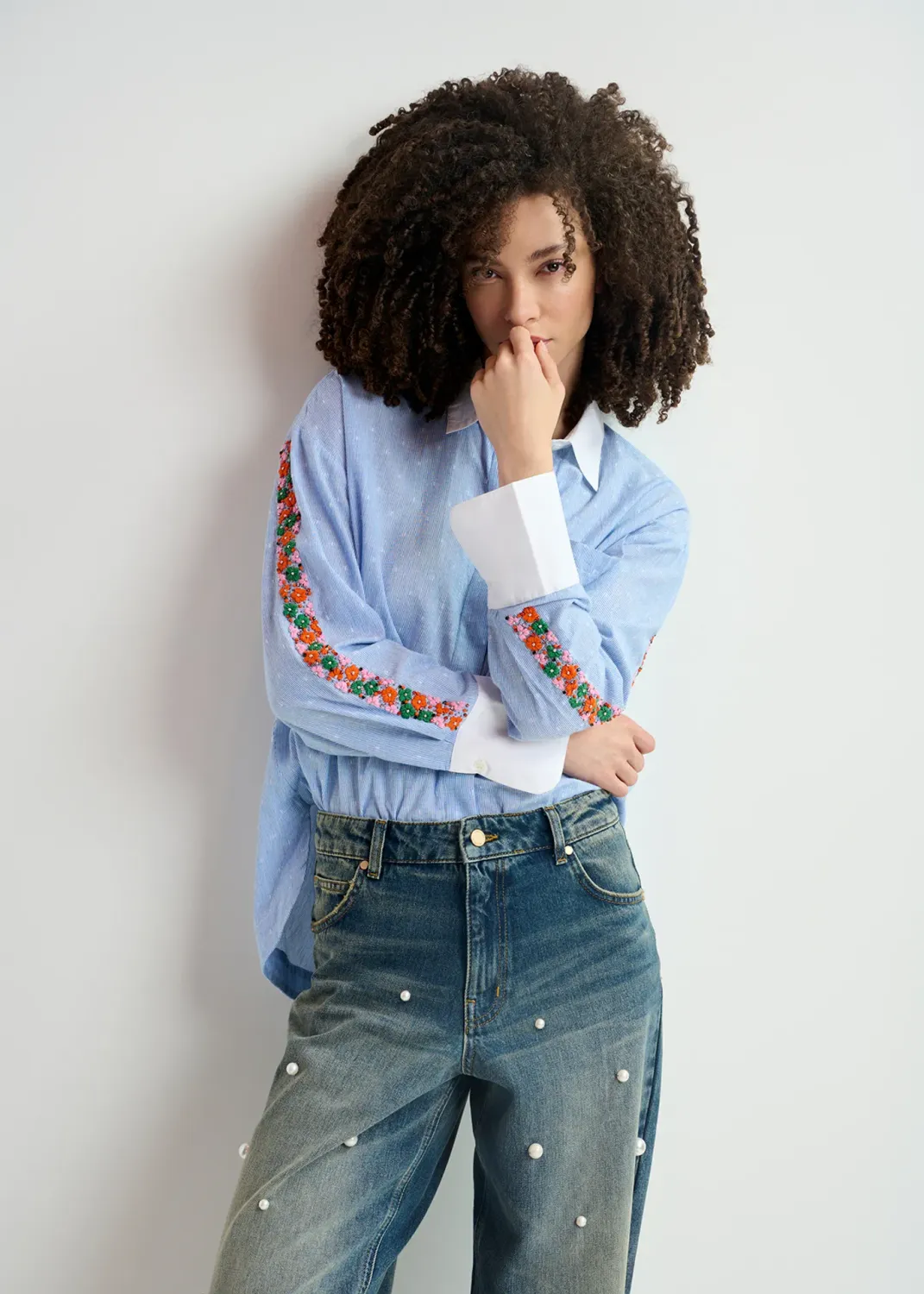 Essentiel Harkle Sleeve Embo Shirt in Combo1 Bel Air