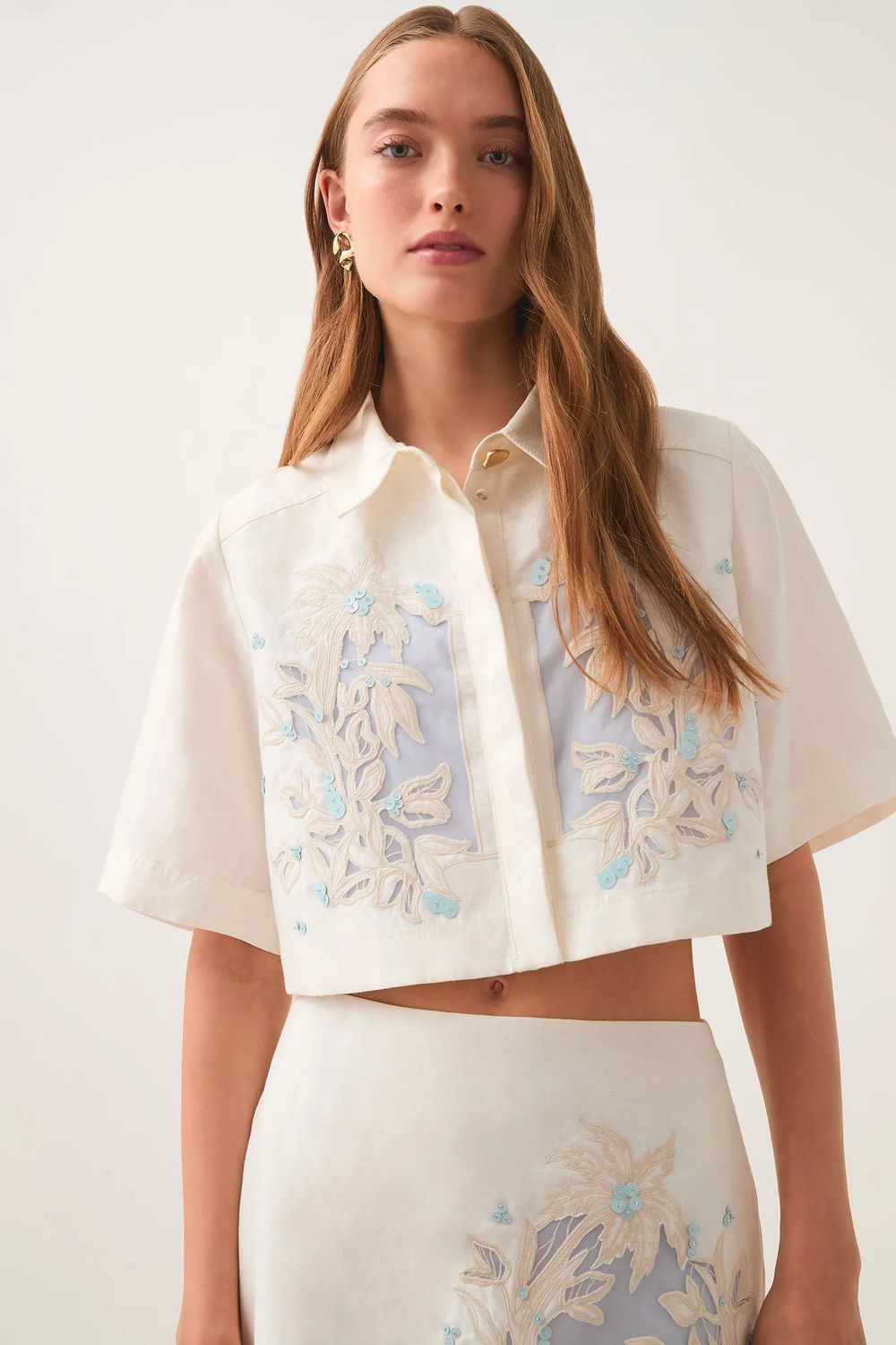 Aje Mirrors Embroidered Shirt in Ivory